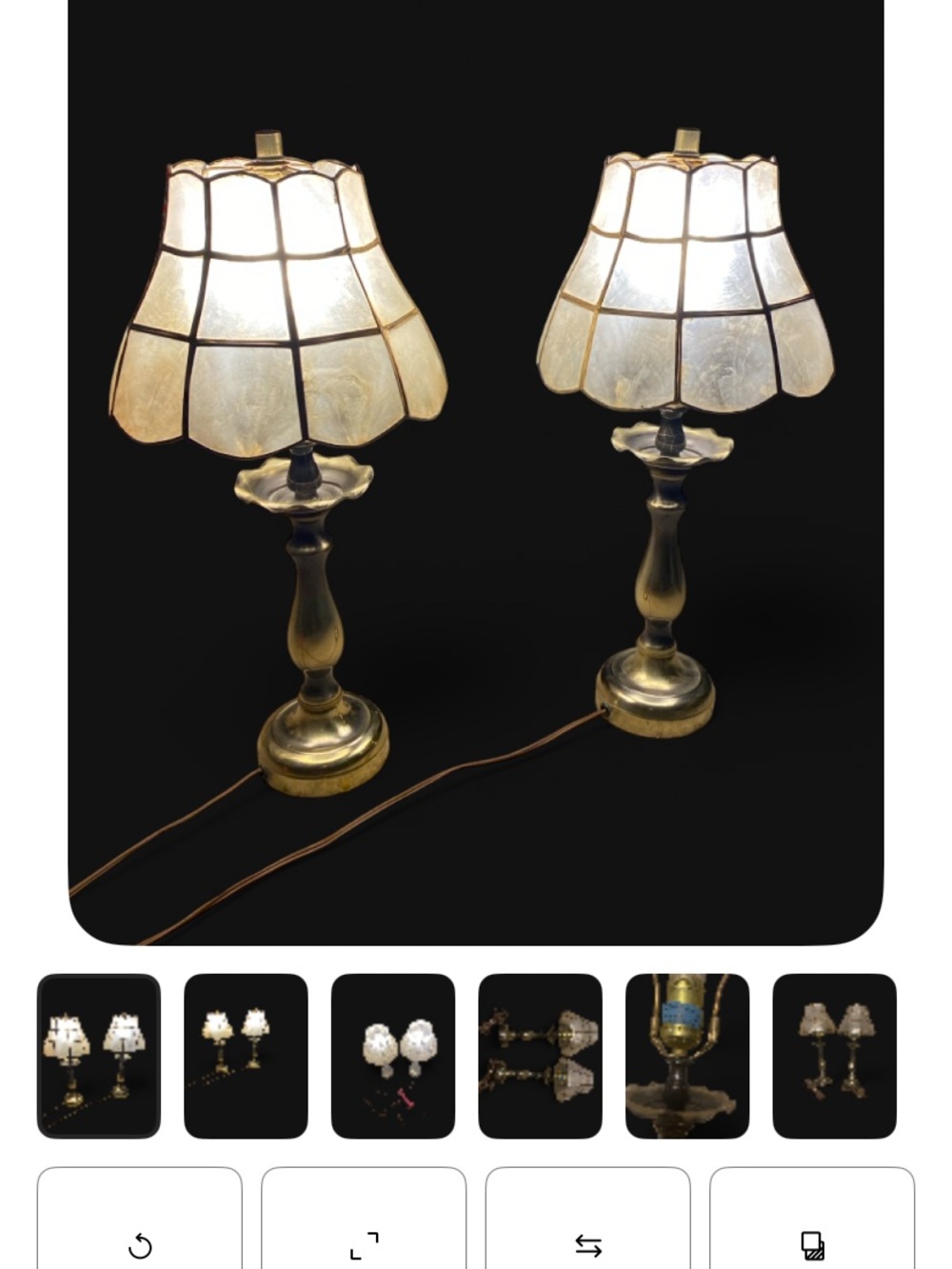 Brass Table Lamps with excellent condition capiz -mother of pearl Mosaic Shades